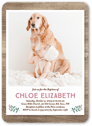 Rustic Family Girl Baptism Invitation, Beige, 5x7 Flat, Signature Smooth Cardstock, Rounded