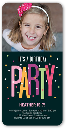 Party Dots Birthday Invitation, Black, Pearl Shimmer Cardstock, Rounded