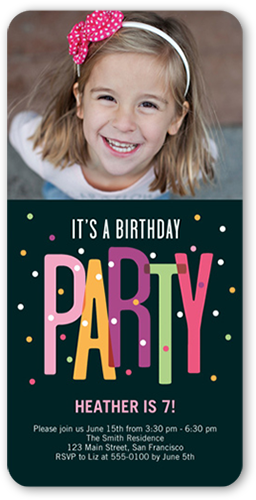 Party Dots Birthday Invitation, Black, 100% Recycled Cardstock , Rounded