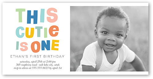 This Cutie Birthday Invitation, Blue, 4x8 Flat, Signature Smooth Cardstock, Square