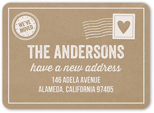 Postcard Box Moving Announcement, Brown, 5x7 Flat, Standard Smooth Cardstock, Rounded