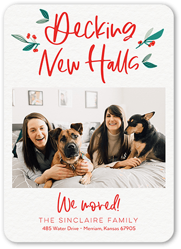 Deck New Halls Moving Announcement, White, 5x7 Flat, Standard Smooth Cardstock, Rounded