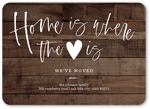 Heart Home Moving Announcement, Brown, 5x7 Flat, Pearl Shimmer Cardstock, Rounded