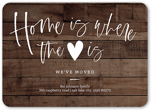 Heart Home Moving Announcement, Brown, 5x7 Flat, Standard Smooth Cardstock, Rounded