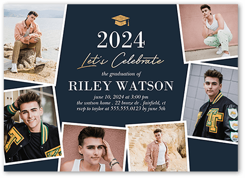 Encircled Snaps Graduation Invitation, Blue, 5x7, Luxe Double-Thick Cardstock, Square