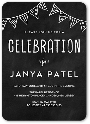 Chalkboard Doodle Party Invitation, Rounded Corners