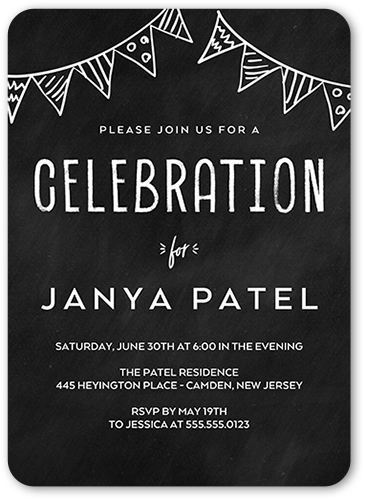 Chalkboard Doodle Party Invitation, Black, 5x7 Flat, 100% Recycled Cardstock , Rounded, Black