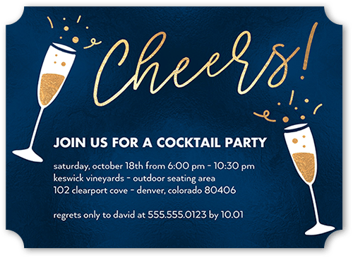 Bubbly Cheers Party Invitation, Blue, 5x7 Flat, Signature Smooth Cardstock, Ticket