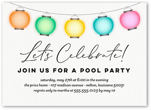 Lantern Light Party Invitation, White, 5x7 Flat, 100% Recycled Cardstock , Square