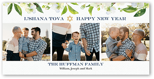 Greenery Top Rosh Hashanah Card, White, 4x8 Flat, 100% Recycled Cardstock , Square