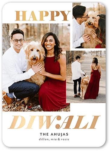 Illumined Sentiment Diwali Card, White, 5x7 Flat, Signature Smooth Cardstock, Rounded