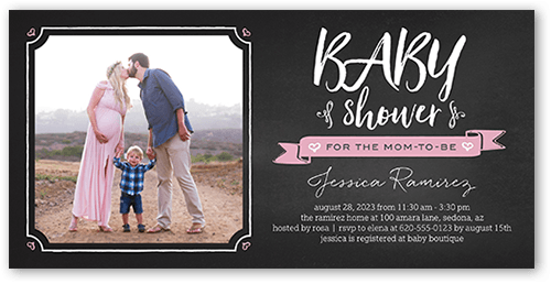 Chalk Art Girl Baby Shower Invitation, Pink, 4x8 Flat, Standard Smooth Cardstock, Square