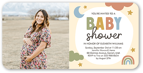 Night Sky Baby Shower Invitation, Orange, 4x8 Flat, Standard Smooth Cardstock, Rounded