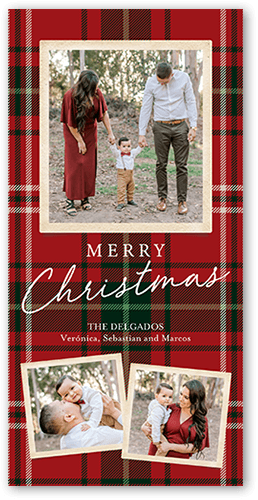 Tartan Wrapped Holiday Card, Red, 4x8 Flat, Christmas, Pearl Shimmer Cardstock, Square