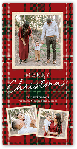 Tartan Wrapped Holiday Card, Red, 4x8 Flat, Christmas, Standard Smooth Cardstock, Square