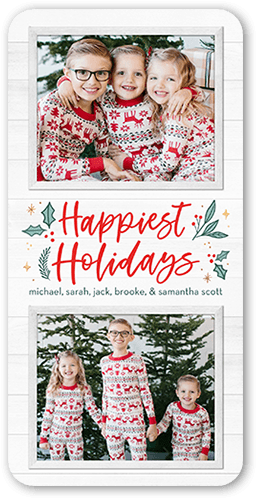 Holly Happenings Holiday Card, White, 4x8 Flat, Holiday, Standard Smooth Cardstock, Rounded