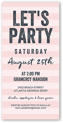 Striped Bash Party Invitation, Pink, 4x8, Signature Smooth Cardstock, Square