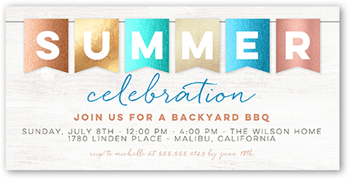 Summer Banner Party Invitation, Beige, 4x8, Pearl Shimmer Cardstock, Square