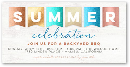 Summer Banner Party Invitation, Beige, 4x8 Flat, Pearl Shimmer Cardstock, Square, Pueblo