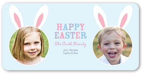 Bunny Ears Easter Card, Blue, Standard Smooth Cardstock, Rounded