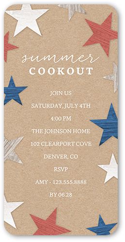 Americana Cookout Summer Invitation, White, 4x8, Signature Smooth Cardstock, Rounded