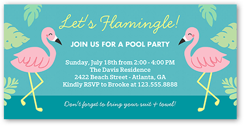 Lets Flamingle Summer Invitation, Blue, 4x8 Flat, Signature Smooth Cardstock, Square