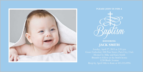 Celebration Cross Boy 4x8 Photo Card  Baptism Invitations 