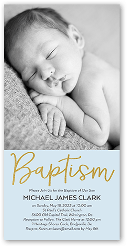 Refined Script Boy Baptism Invitation, Blue, 4x8 Flat, Standard Smooth Cardstock, Square