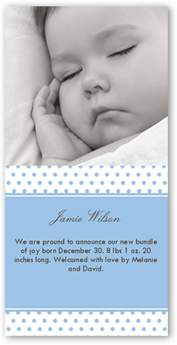 Dots Sky Birth Announcement, Blue, Pearl Shimmer Cardstock, Square, Blue