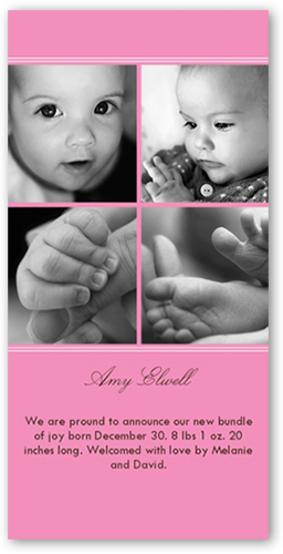 Blocks Rose Birth Announcement, Pink, 100% Recycled Cardstock , Square, Pink