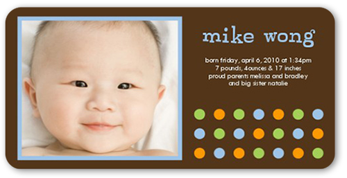 Tempo Dots Chocolate Birth Announcement, Brown, Pearl Shimmer Cardstock, Rounded