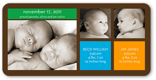 Modern Twin Boys Birth Announcement, Multicolor, White, Standard Smooth Cardstock, Rounded