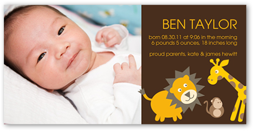 Safari Friends Cocoa Birth Announcement, Brown, Pearl Shimmer Cardstock, Square