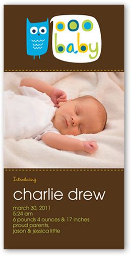 Whoo's That Blue Birth Announcement, Brown, Signature Smooth Cardstock, Square