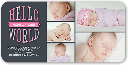 Hello Newborn Girl Birth Announcement, Gray, Standard Smooth Cardstock, Rounded