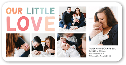 Fun Little Love Birth Announcement, White, 4x8 Flat, Standard Smooth Cardstock, Rounded, White