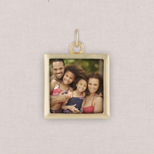 Gold Photo Charm, Square Ornament, White