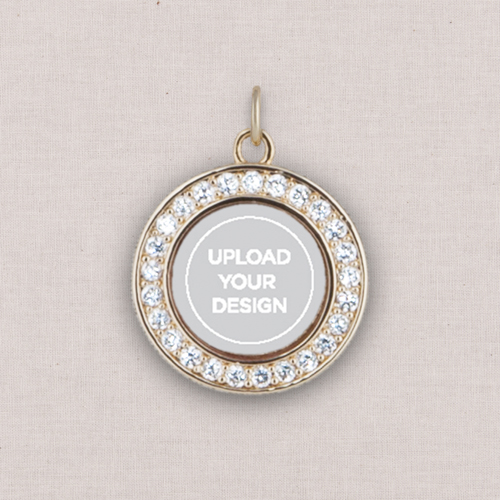 Gold Upload Your Own Design Photo Charm, Crystal Halo, White