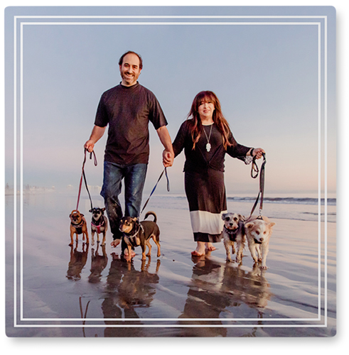 Double Border Photo Tile, Metal, 8x8, White, white