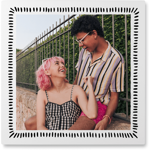 Dashing Border Photo Tile, Metal, 12x12, Black, black