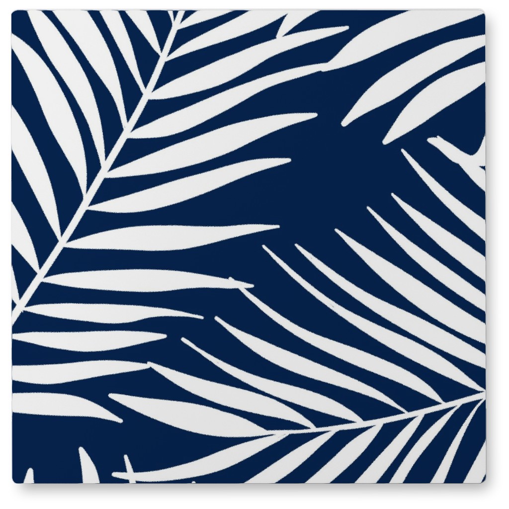 Palm Tree Leaves Photo Tile, Metal, 8x8, Blue, Silhouette