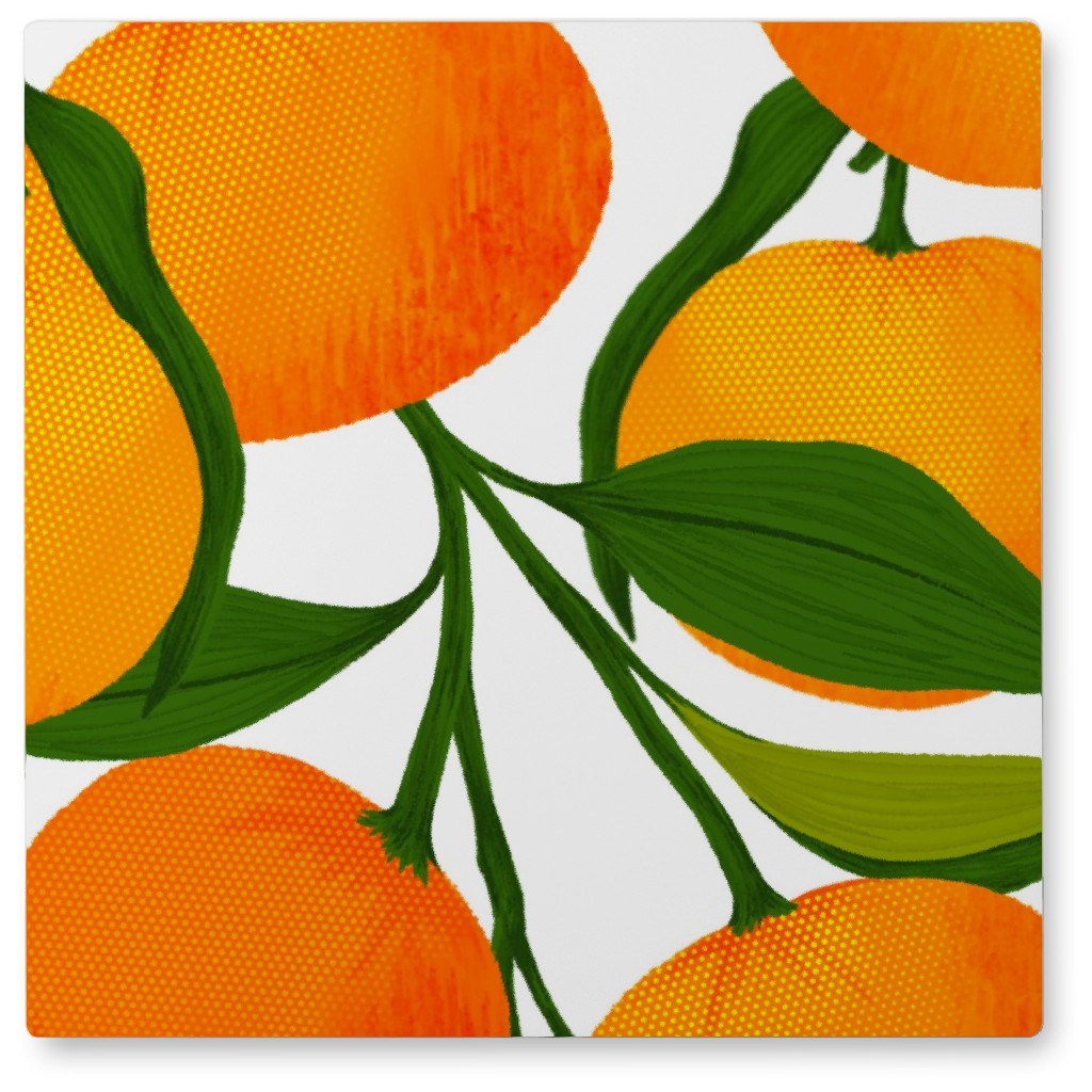 Tangerine Dreams - Orange on White Photo Tile, Metal, 8x8, Orange