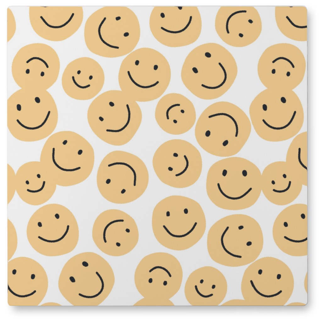 Happy Smiley Faces - Yellow Photo Tile, Metal, 8x8, Yellow, Classic Yellow