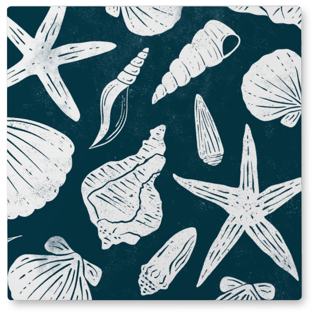 Textured Ocean Seashells - Dark Blue Photo Tile, Metal, 8x8, Blue, True Blue