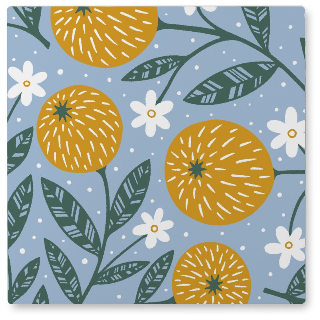 Orange Trees - Blue Photo Tile, Metal, 8x8, Blue
