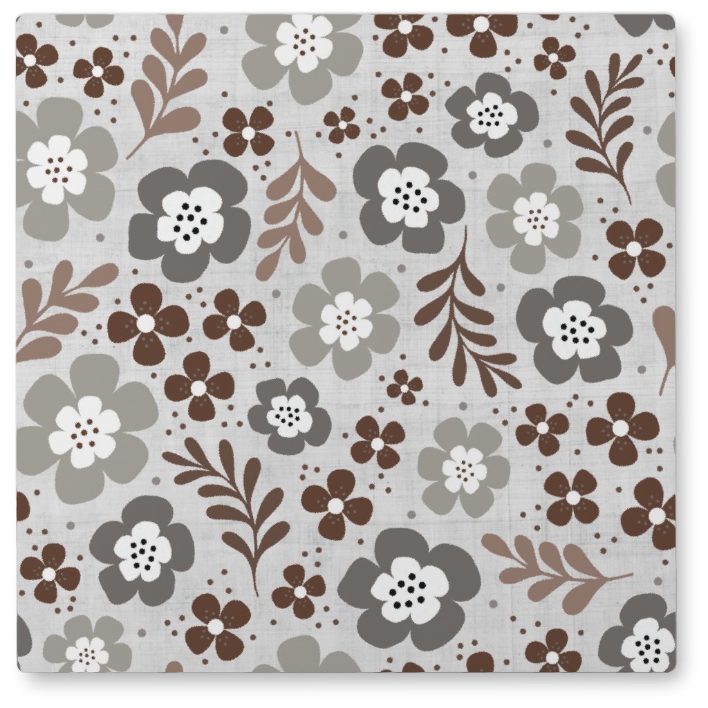 Boho Fun Flowers - Neutral Photo Tile, Metal, 8x8, Gray