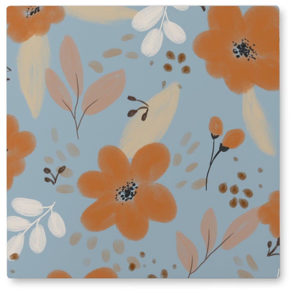 Fall Florals Photo Tile, Metal, 8x8, Blue, Cool Gray