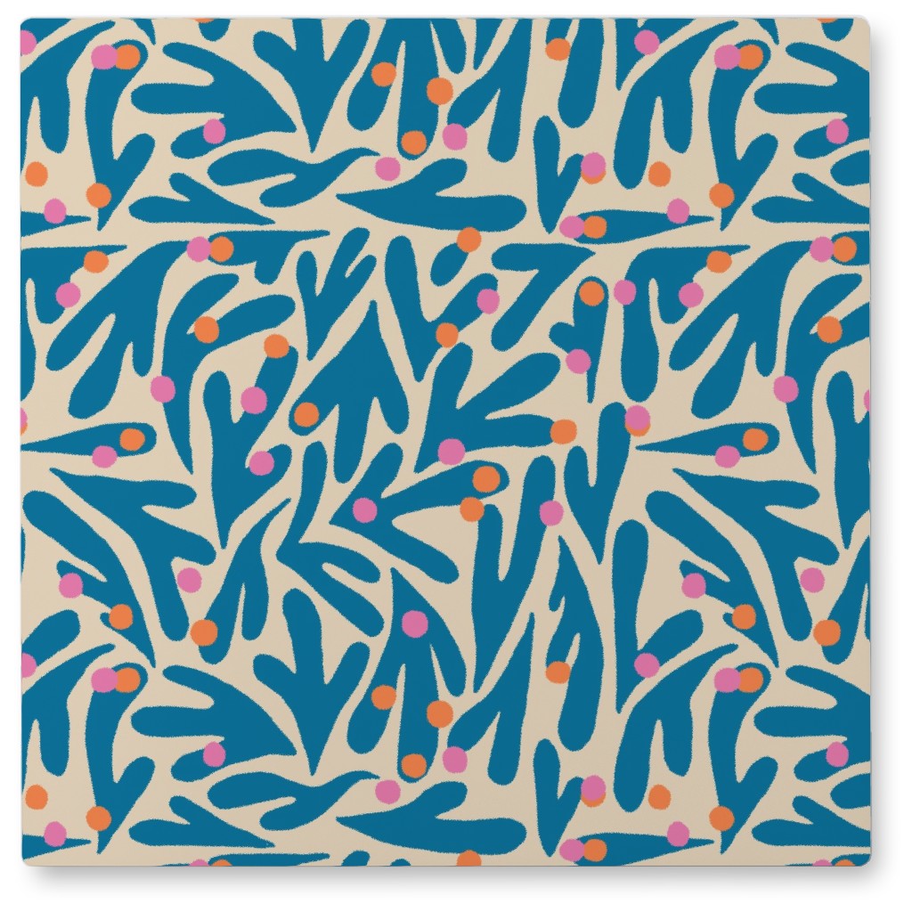 Funky Flora - Blue and White Photo Tile, Metal, 8x8, Blue, True Blue