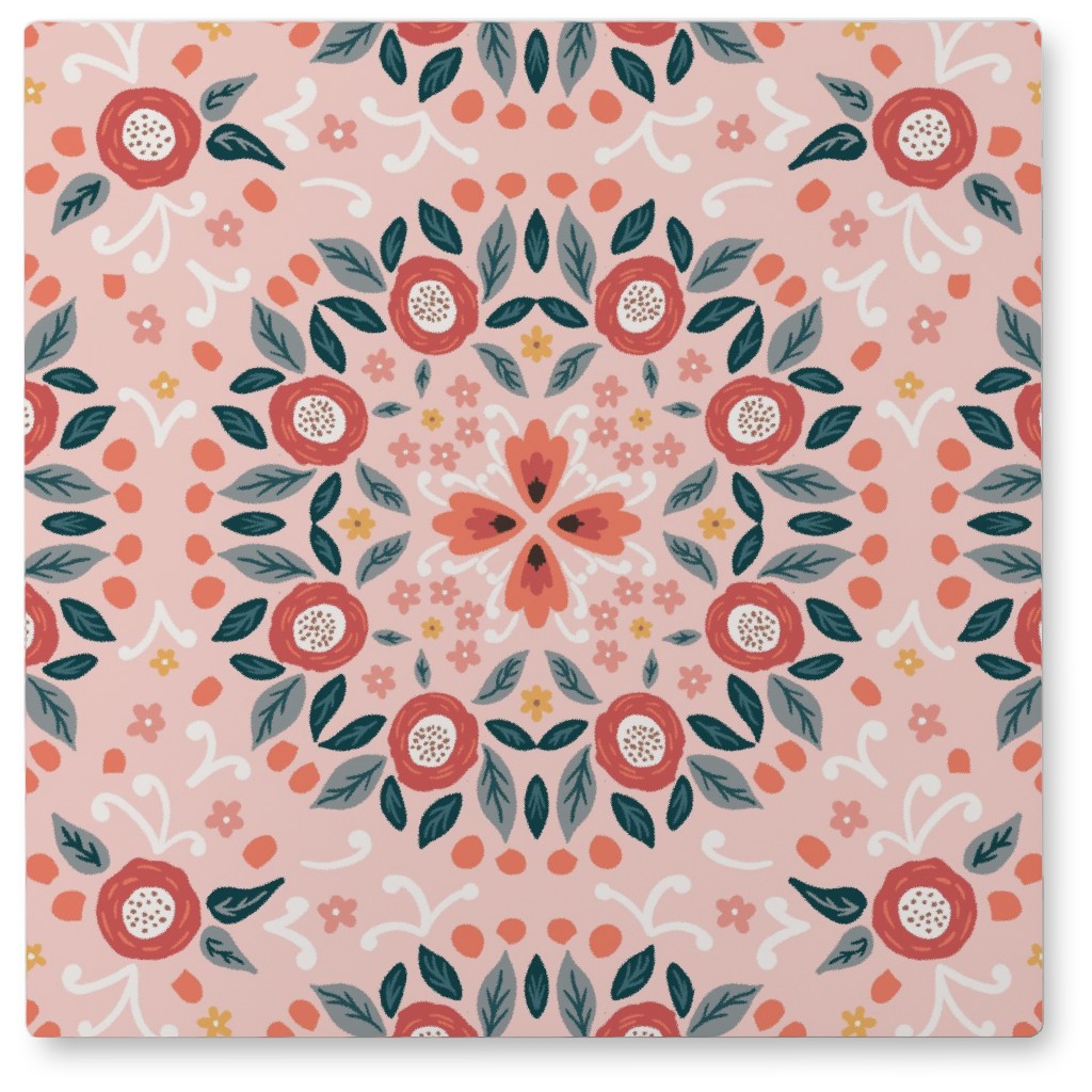 Floral Burst - Pink Photo Tile, Metal, 8x8, Pink