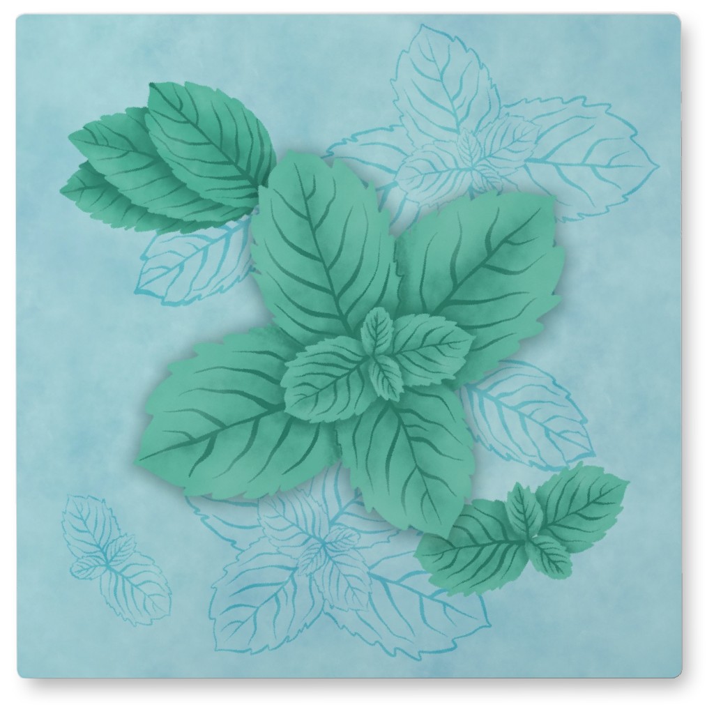 Peppermint - Blue and Green Photo Tile, Metal, 8x8, Blue, True Blue